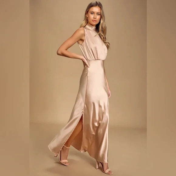 chinese dress ladies Sleeveless Tan Stripe Mock Neck Maxi Dress main image 0